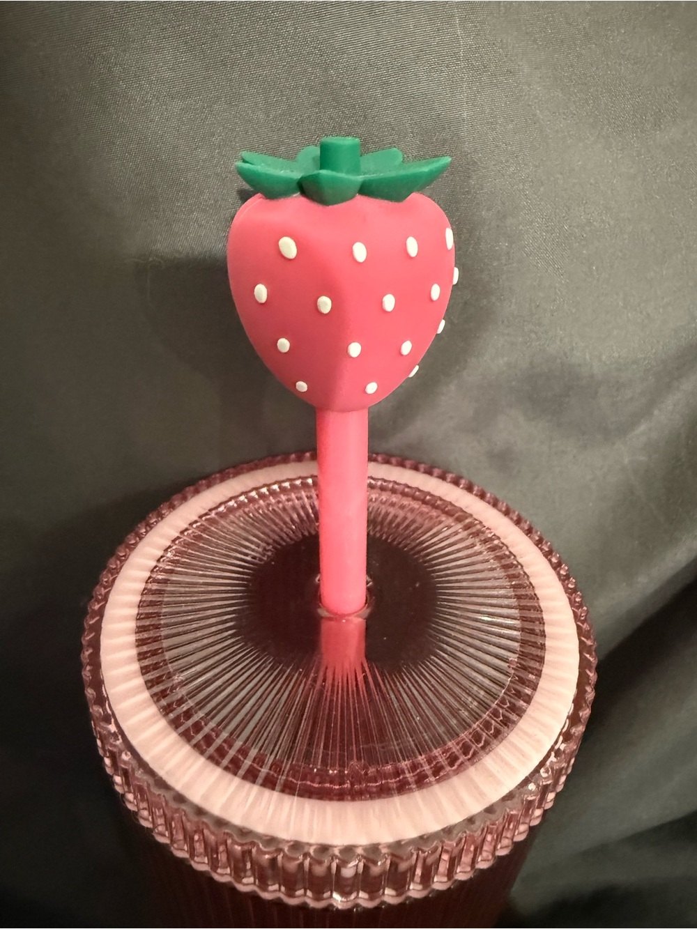 NEW, LIMITED EDITION!! Starbucks Pink Ribbed Tumbler with Strawberry Top Straw - Picture 2 of 4